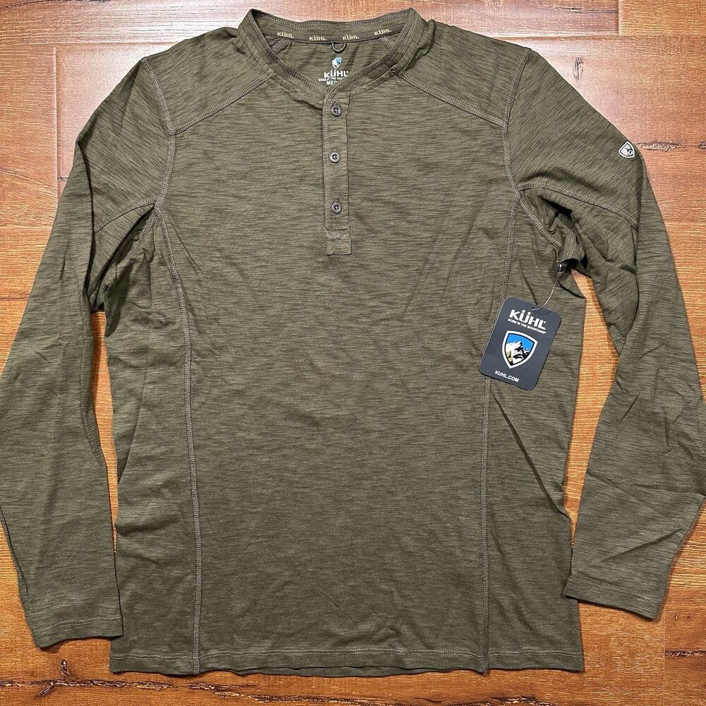 Kuhl Rukus Henley Shirt Mens M Green Long Sleeve Mid Layer Hiking Camping Nature
